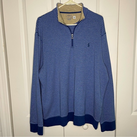 Polo Ralph Lauren Other - Polo Ralph Lauren Cotton 1/4 Zip Size XL Blue Stripe Pullover Blue Pony Nautical